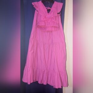 Chic 2 piece pink maxi skirt set with crop top